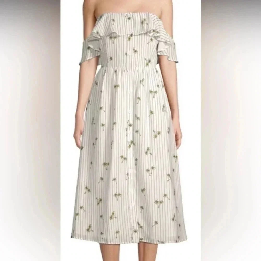 English Factory Palmier Printed Shirtdress size small off the shoulder